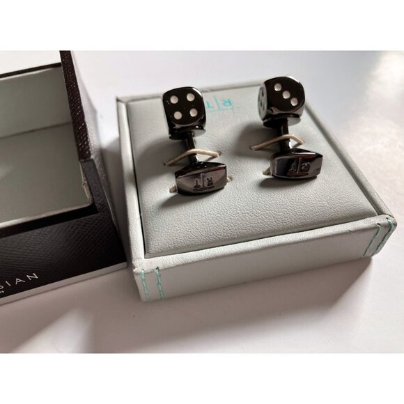 Tateossian London Men's Dice Cufflinks Gunmetal - Picture 6 of 6